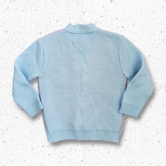Vintage 80s SEARS Pastel Blue Button Down Toddler Cardigan Sweater  Size 12M - Picture 2 of 4